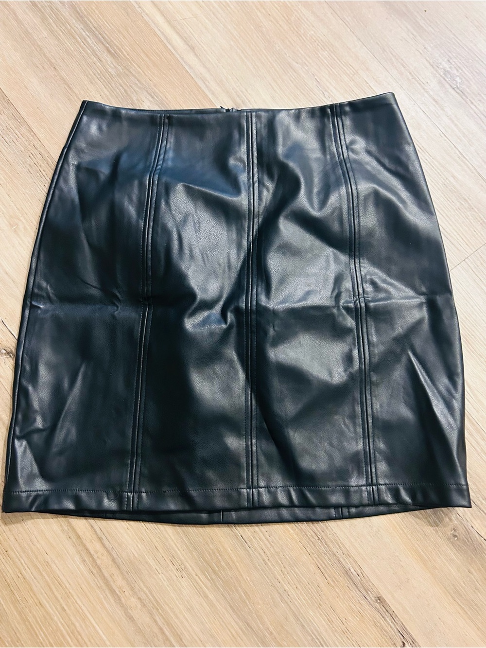 Mango Black Faux Leather Mini Skirt with Panel Seams